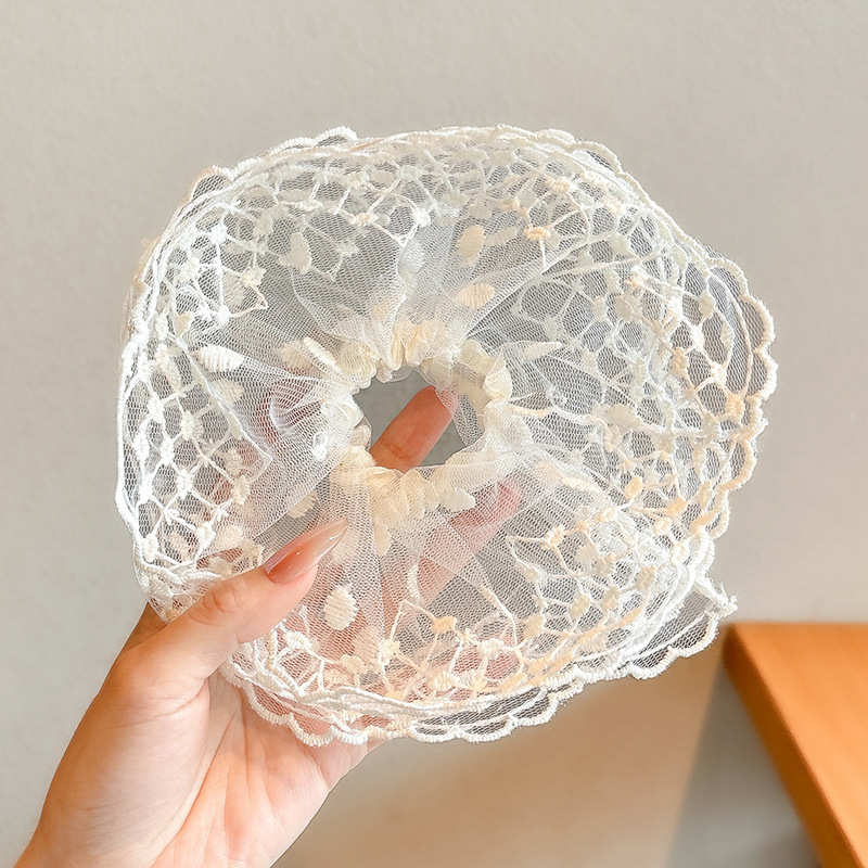 Pastoral viento intestino anillo de cabello mujer 2025 nuevo estilo de alta sensación bola de cabello cuerda de cabeza flor dulce princesa adornos de cabello cuerda