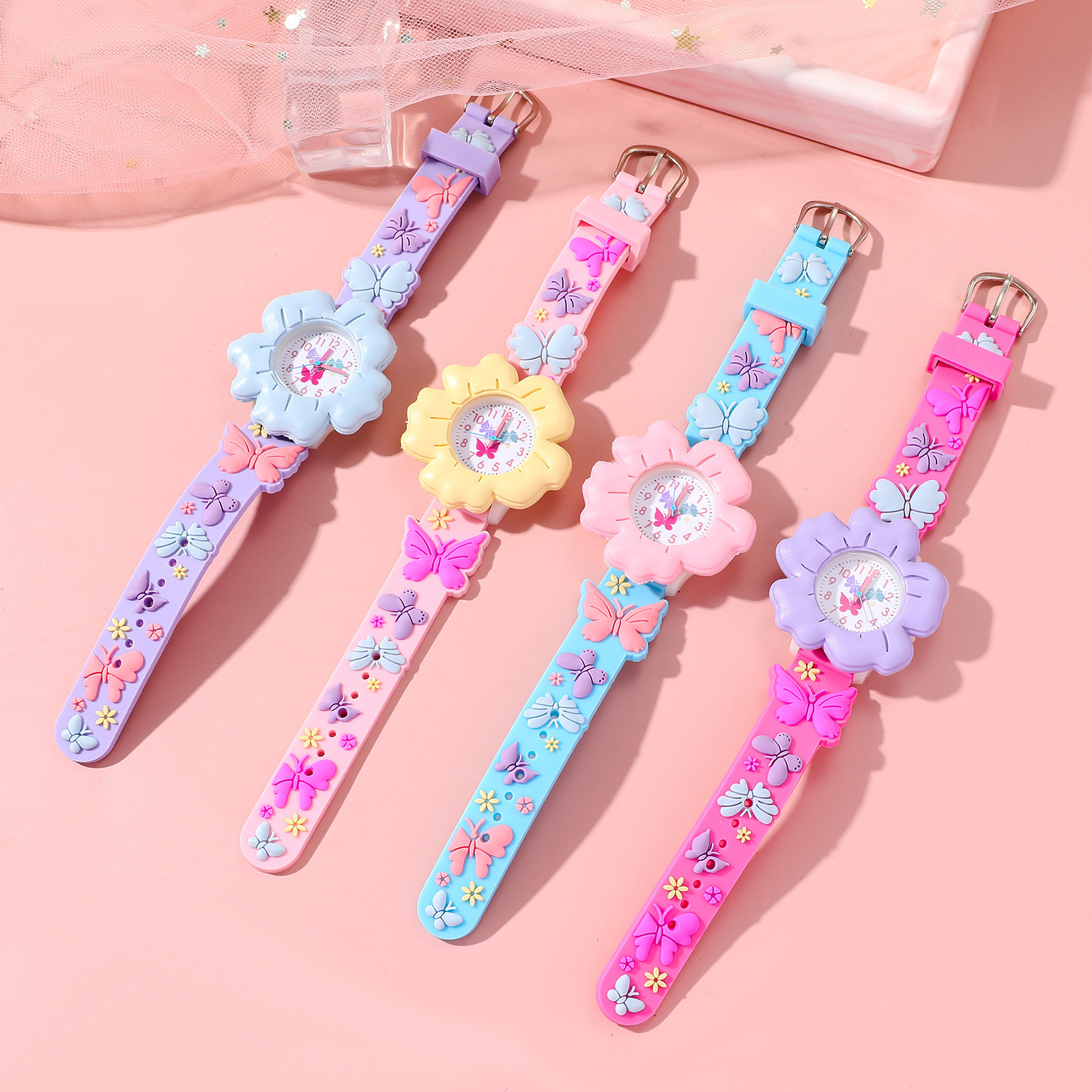 Children's Watch Fashion New Student Children's Cartoon Color Cute Flower Pattern Silicone Watch Quartz Watch