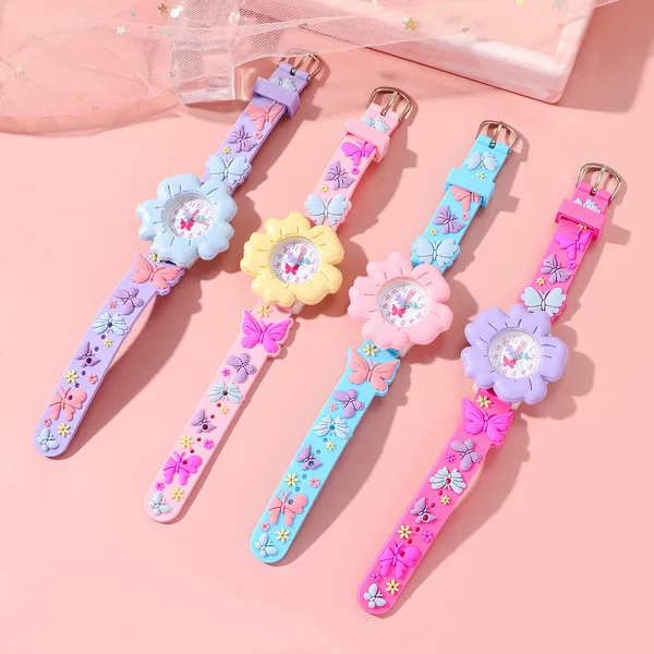 Children's Watch Fashion New Student Children's Cartoon Color Cute Flower Pattern Silicone Watch Quartz Watch