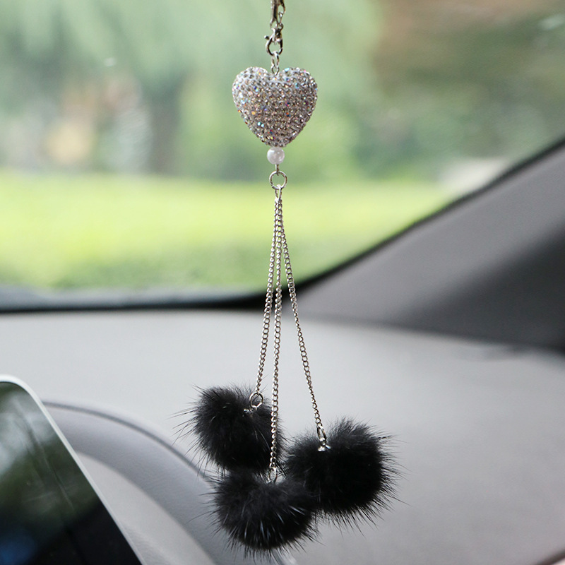 Internet Celebrity Goddess Car Pendant Interior Rearview Mirror Personality DIY Girl Creative Diamond Love Hair Ball Pendant