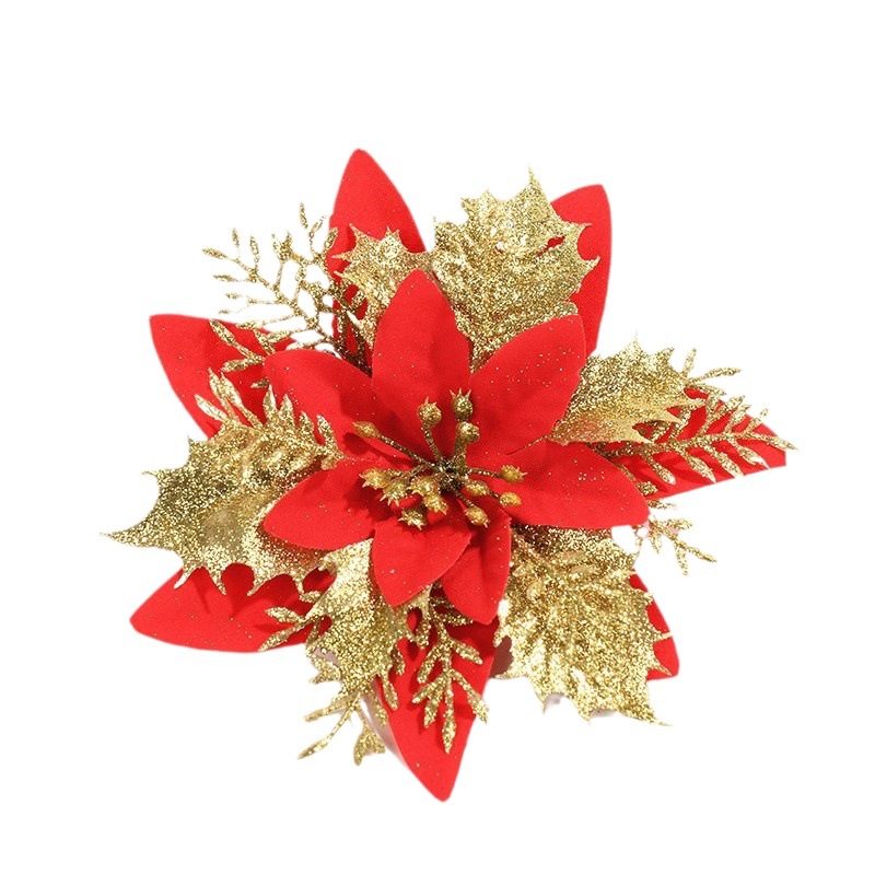 Nuevas flores navideñas artificiales con purpurina y lentejuelas, adornos para árboles de Navidad, decoraciones hechas a mano para bricolaje