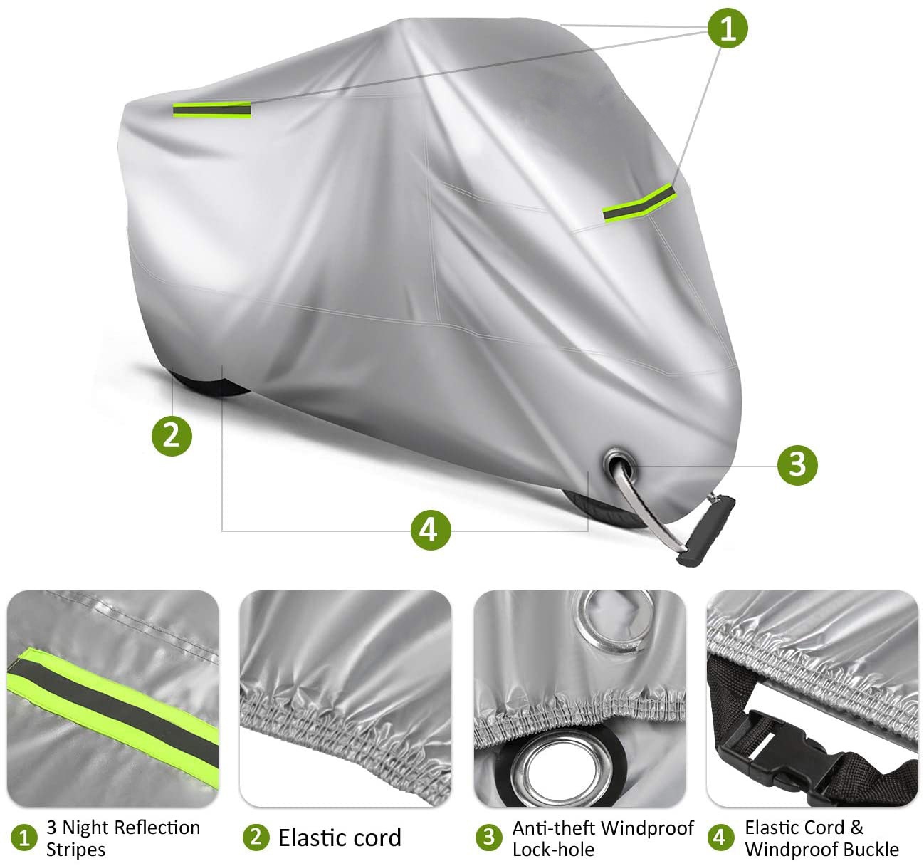 Motorcycle Cover, Rainproof and Sunproof, Thickened 190t Silver-Coated, for Electric Vehicles and Bicycles, Exclusively for Cross-Border Sales, Supports Label Customization
