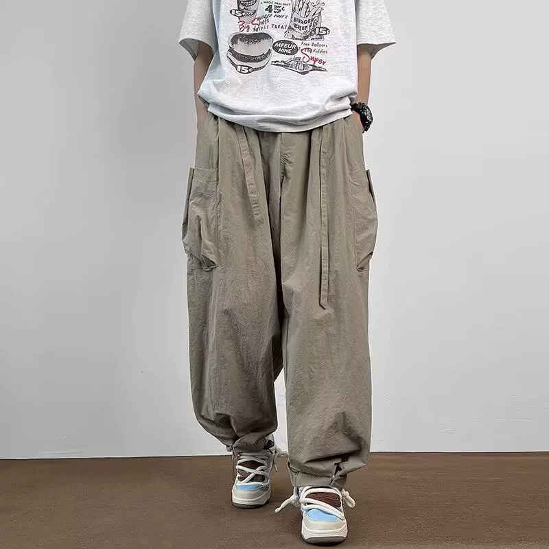 Американские хаки карго брюки мужские 2025 лето новые тонкие модные ретро свободные прямые широкие брюки повседневные