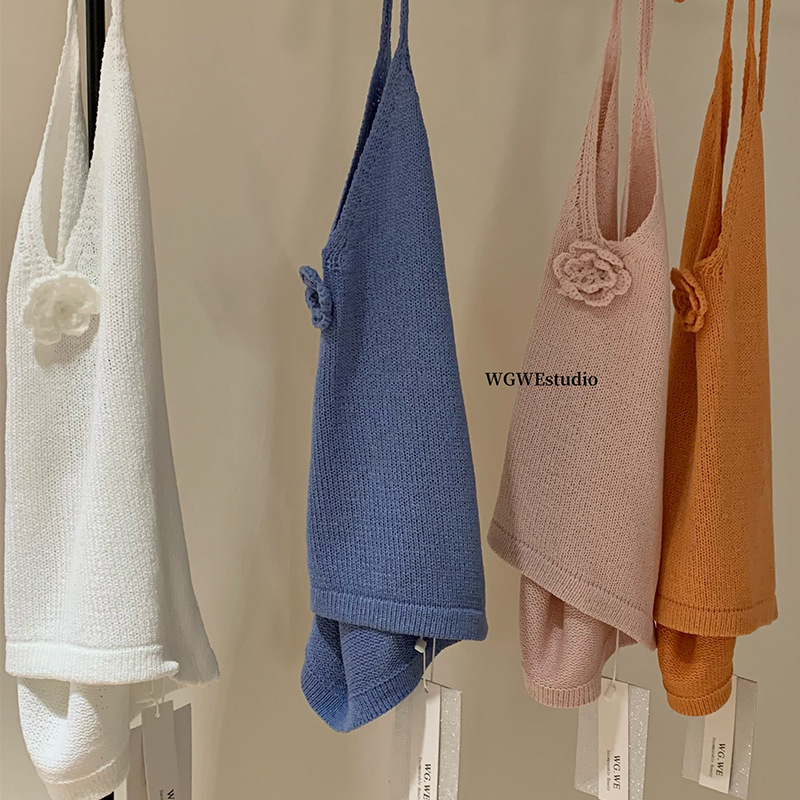 WGWE6225 ピュアラストスタイル万能ホルターネック立体フラワースリムニットベスト|undefined