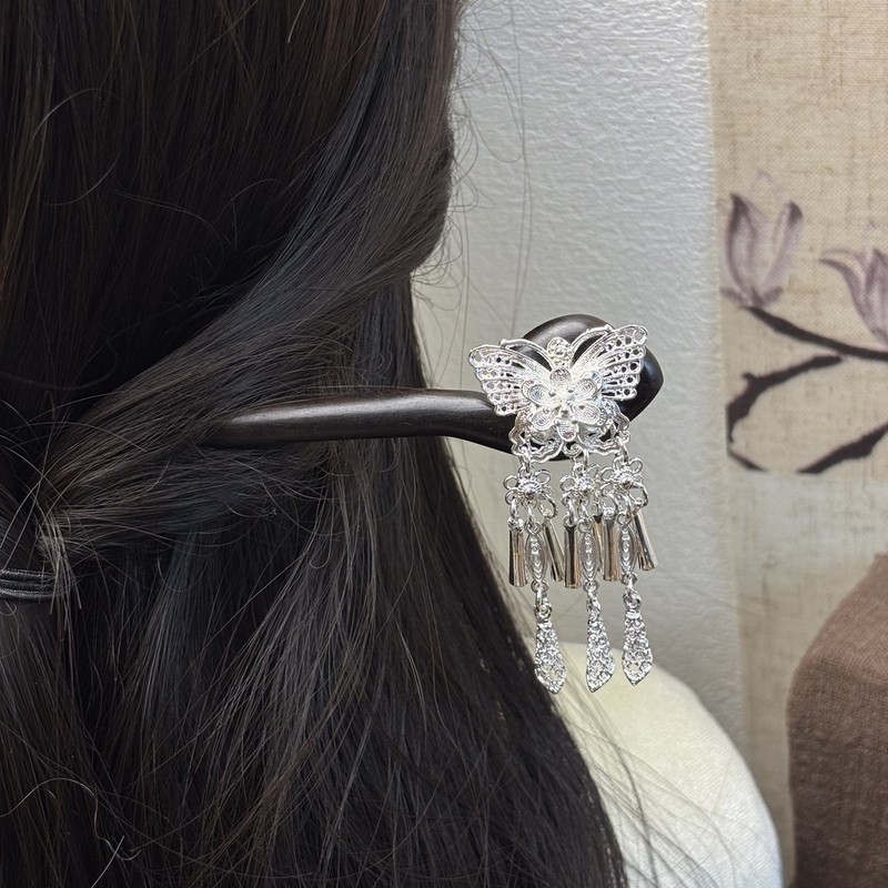 18cm 黒檀ヘアピン蝶風鈴ヘアピンチャイナ韓服中国風手作り木製ヘアピン蓮の葉ヘアピン白檀ヘアピン|undefined