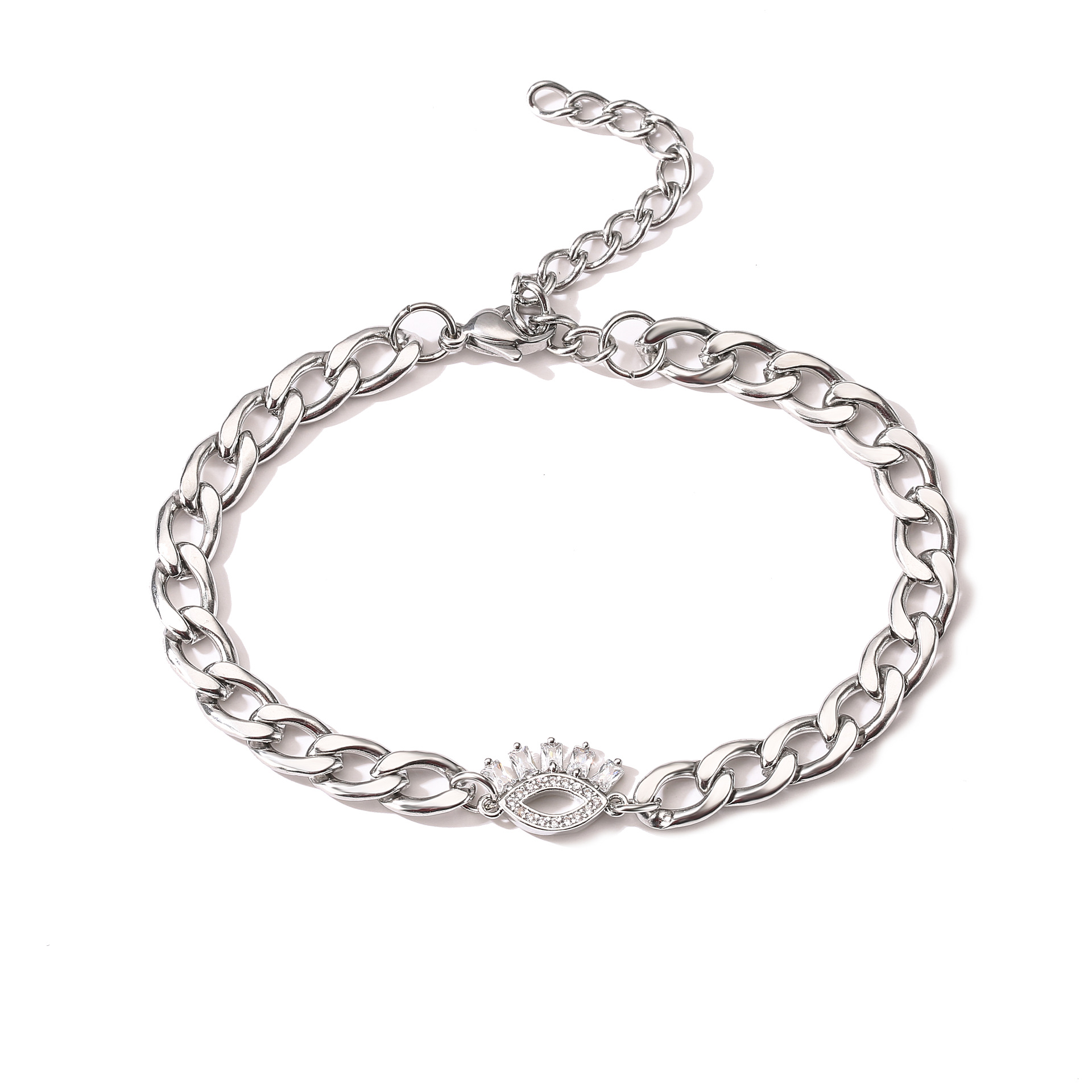 Retro Devilu0027S Eye Stainless Steel Copper Inlay Zircon Bracelets