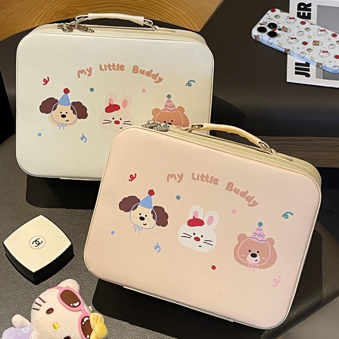 Cute bolso de maquillaje 2025 nuevo espejo caja de maquillaje portátil lavado maquillaje de gran capacidad bolsa de viaje de almacenamiento