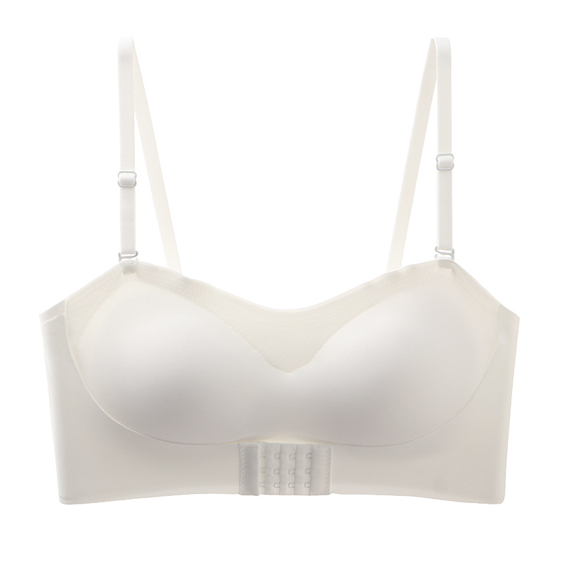 Ropa interior sin tirantes pecho pequeño de las mujeres empuja hacia arriba la parte superior del tubo de verano hebilla delantera delgada sin costuras antideslizante anti-exposición envuelto sujetador de pecho