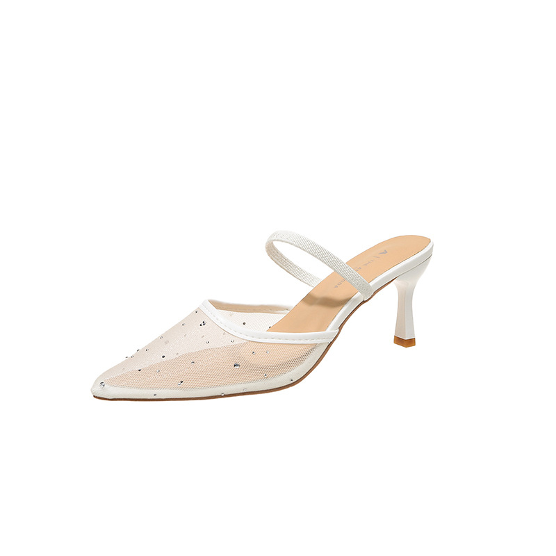 Sandalias de Tacón Alto con Pedrería y Malla de Tejido y Caucho, Tacón Fino para Verano image 7