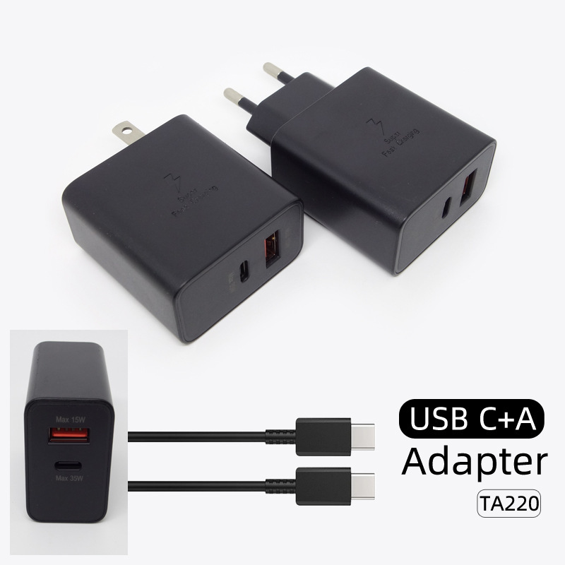 Applicable to Samsung mobile phone ultra-fast charging USB C adapter A + C dual-port charger EP-TA220 euros/US standard Applicable to Samsung mobile phone ultra-fast charging USB C adapter A + C dual-port charger EP-TA220 euros/US standard