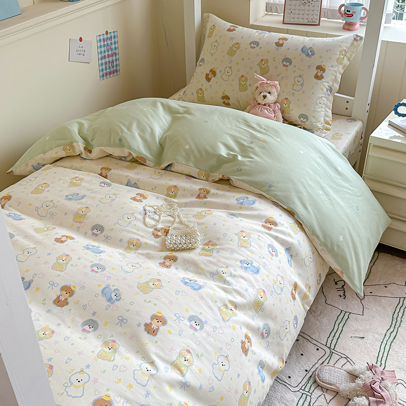 Cama fresca pequeña de cuatro piezas de algodón puro 2025 nuevo estilo dormitorio de estudiantes universitarios sábana edredón ropa de cama de tres piezas