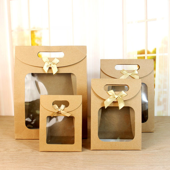 Spot bow open window transparent packaging bag wholesale creative hand bag gift bag flip hand bag