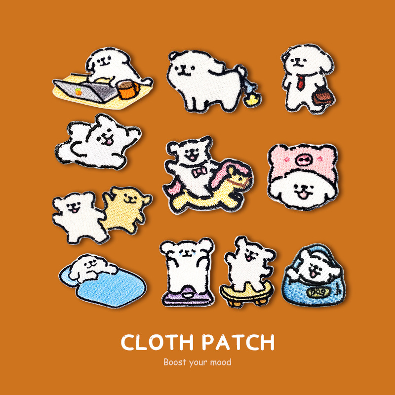 Foreign Trade DIY Cartoon Sleeping Line Drawing Puppy Hot Melt Embroidery Patch Decorative Patch Self-Adhesive Dog Patch Embroidery Sticker