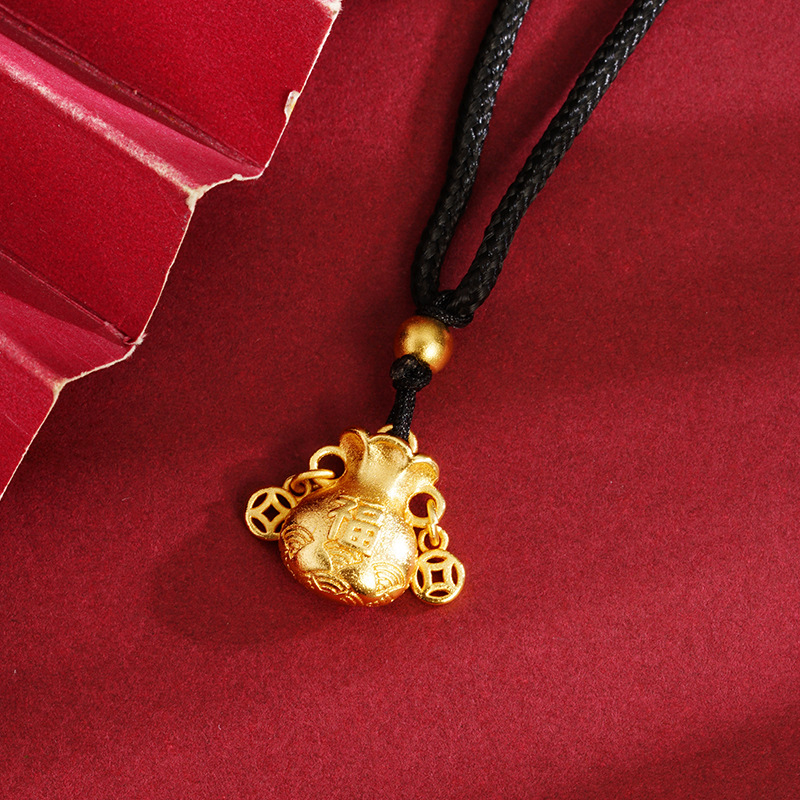 Vietnam arena oro personalizado Lucky Bag collar negro cuerda palabra suerte Xiangyun joyería hombres y mujeres accesorios todo fósforo antiguo patrimonio suministro