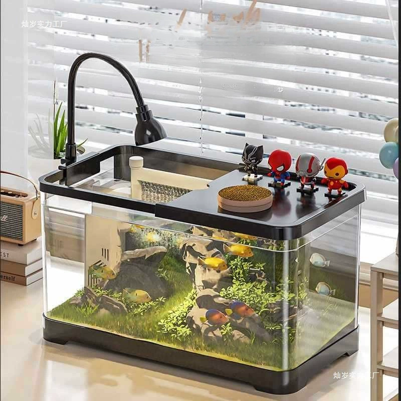 Аквариум для рыб, настольный экологический резервуар для золотых рыбок, пластиковый прозрачный ландшафтный дизайн для гостиной, небольшой и средний, для ленивых, для замены воды, бытовой резервуар