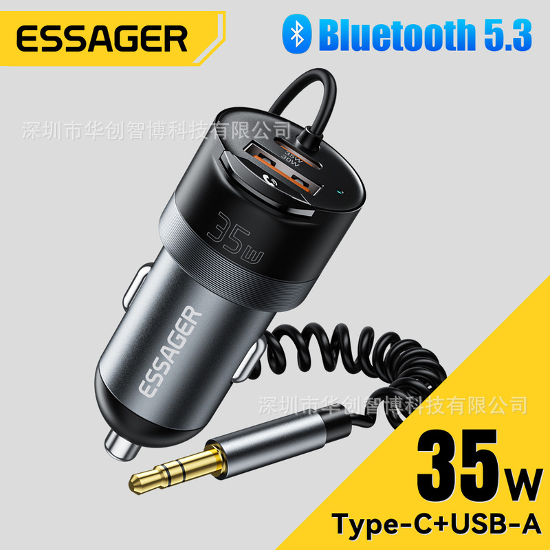 Essager Yin Yue Pd35W A+C Bluetooth Car Charger Bluetooth 5.3 Car Wired to Wireless Audio Aux Plug