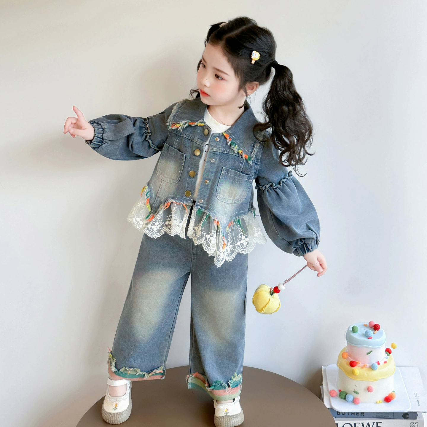 Denim children's set, jacket, jeans, western style