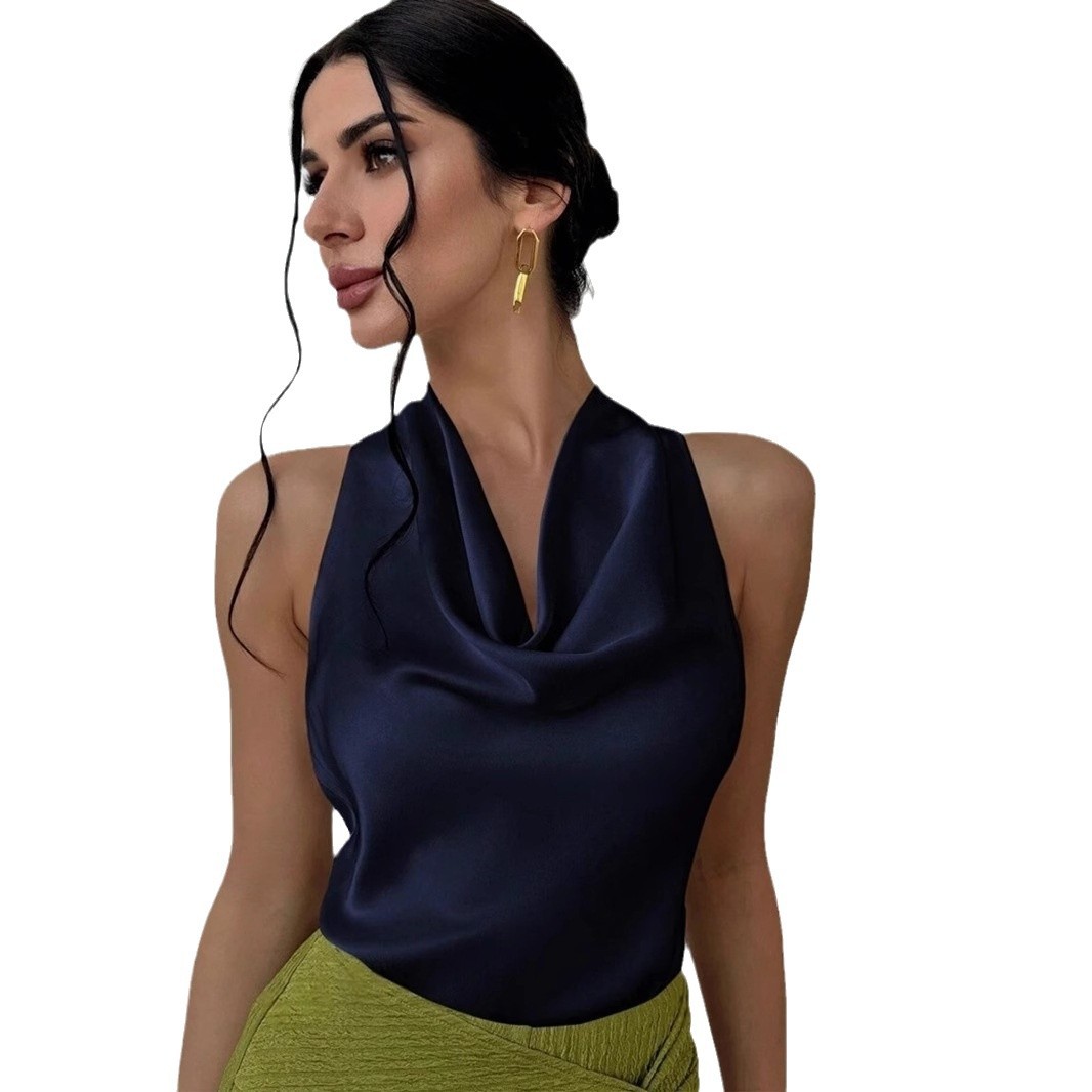 Sexy ärmellose Satinbluse für Damen – Frühling/Sommer-Stil, Business- und Freizeitkleidung für Damen_voghion.com