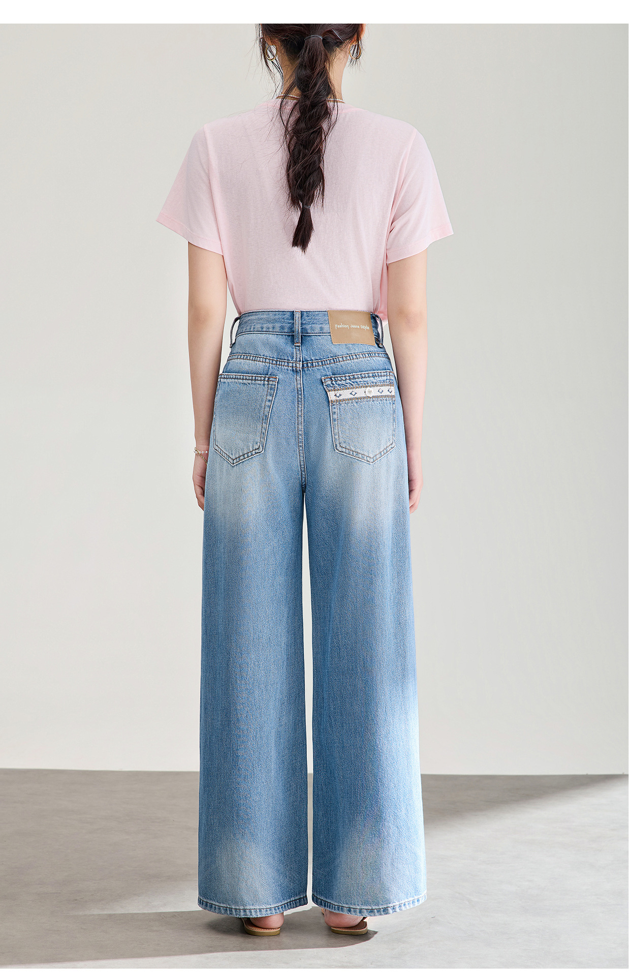 Quần jean nữ ống rộng chất liệu cotton giặt mềm, dáng rộng thùng thình phong cách denim — xanh lam chi tiết 23