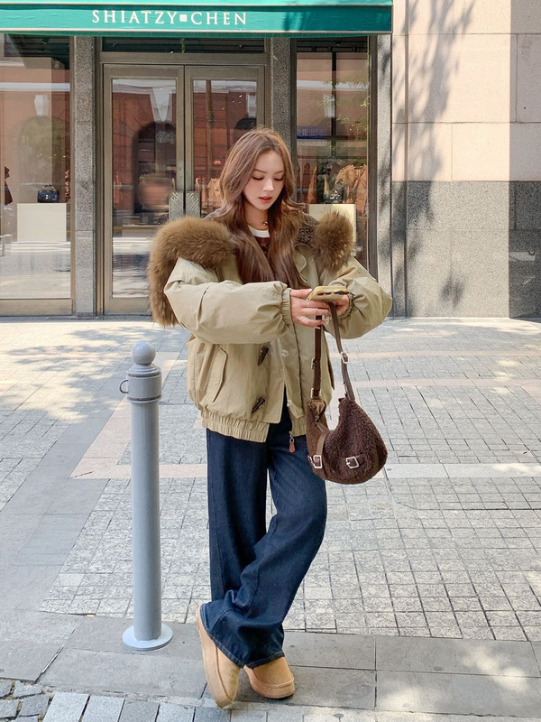 棉服女冬季牛角扣设计感大毛领加厚棉袄2025新款派克服棉衣外套|undefined
