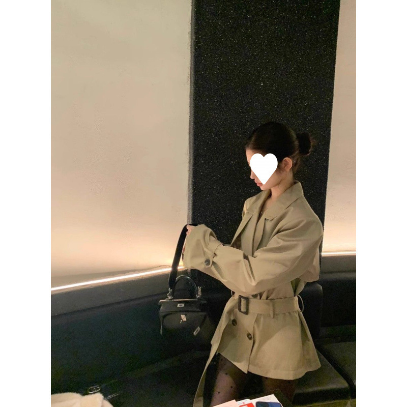 美式辣妹卡其色廓形双排扣中长款风衣秋冬感外套女|undefined