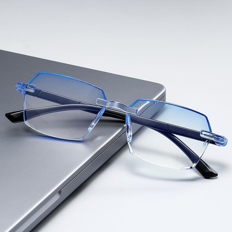 Wholesale Smart Zoom Anti-Blue Light Frameless Edged Reading Glasses for Street Vending, Simple Reading Glasses