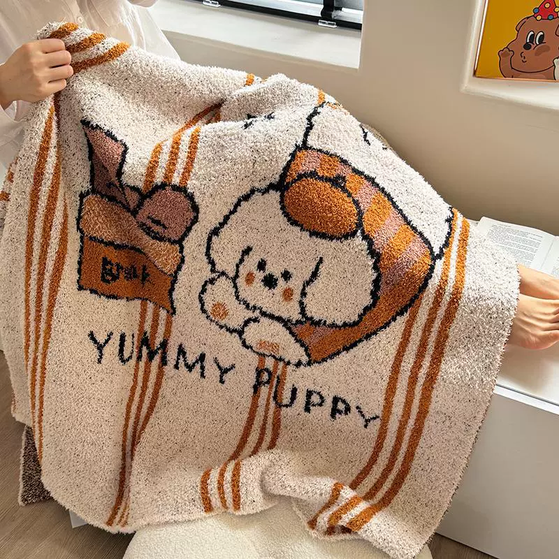 Дизайнерское большое плед-коврик с мультяшным принтом "Четыре сезона", вязаное, теплое, полубархатное, для дивана, спальни, для сна.