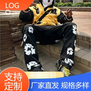 定制Y2K美式街头嘻哈木棉印花宽松直筒裤 时尚休闲百搭束脚长裤