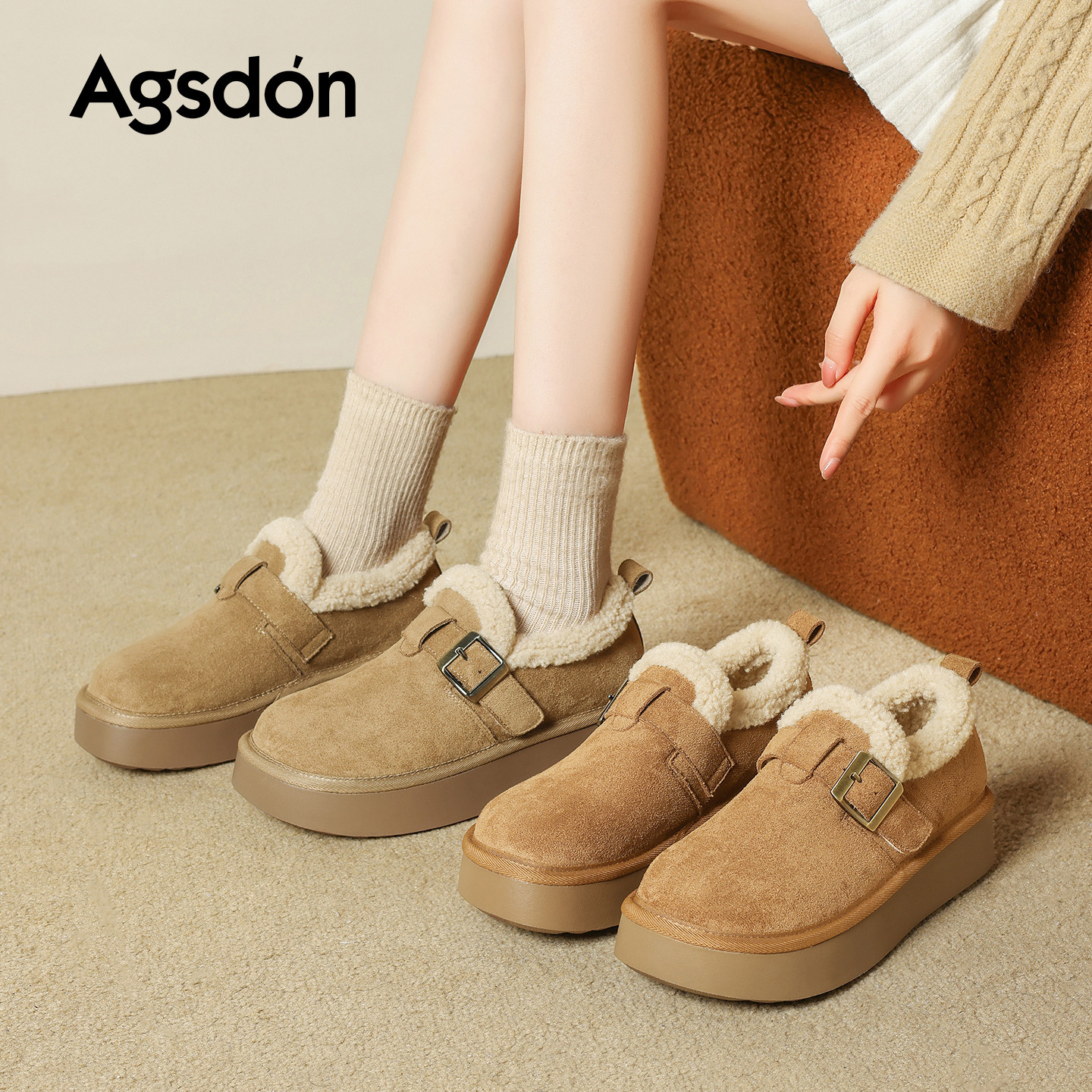 Augu Lion Deng Xiaoping Boccan 2025 nuevo invierno con suela gruesa para mujeres embarazadas con un zapato de algodón botas de nieve peludas