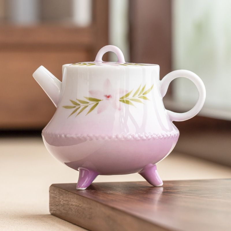 工厂手绘渐变紫陶瓷茶壶梦锁颜中式创意泡茶壶高档过滤手执壶单壶