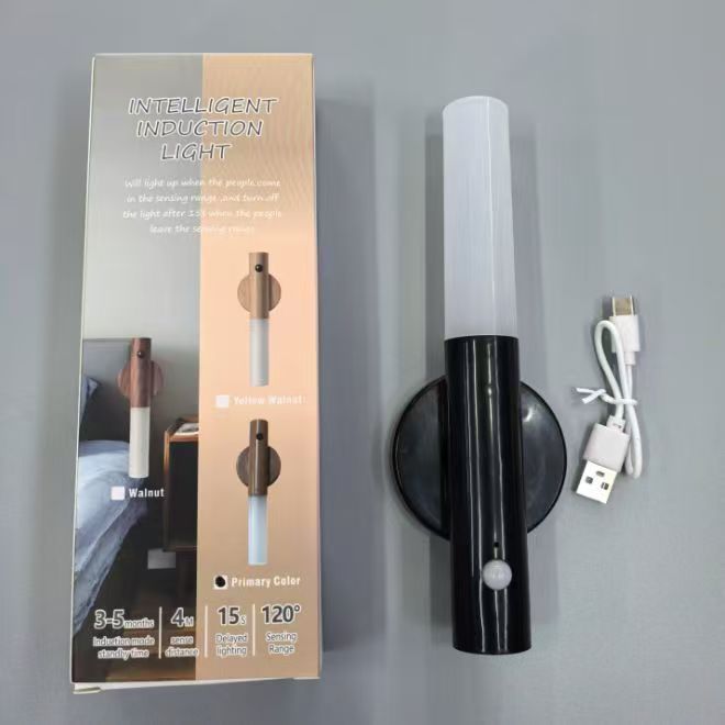 Lámpara de pared inteligente de inducción del cuerpo humano lámpara nocturna LED hogar carga luz de atmósfera pasillo madera madera