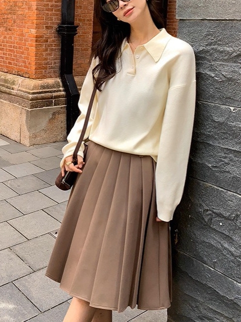 慵懒基因 polo领套头毛衣女春秋宽松慵懒长袖针织衫上衣|undefined