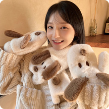 新款ins可爱卡通狗狗毛绒手套女冬季骑车骑行学生保暖加厚防寒