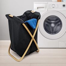 家用简约X型竹制牛津布大容量防水洗衣篮带折叠脏衣篮衣服收纳筐