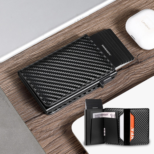 RFID anti-theft brush men's wallet foreign trade popular brake pop-up aluminum alloy card holder pickup case B08