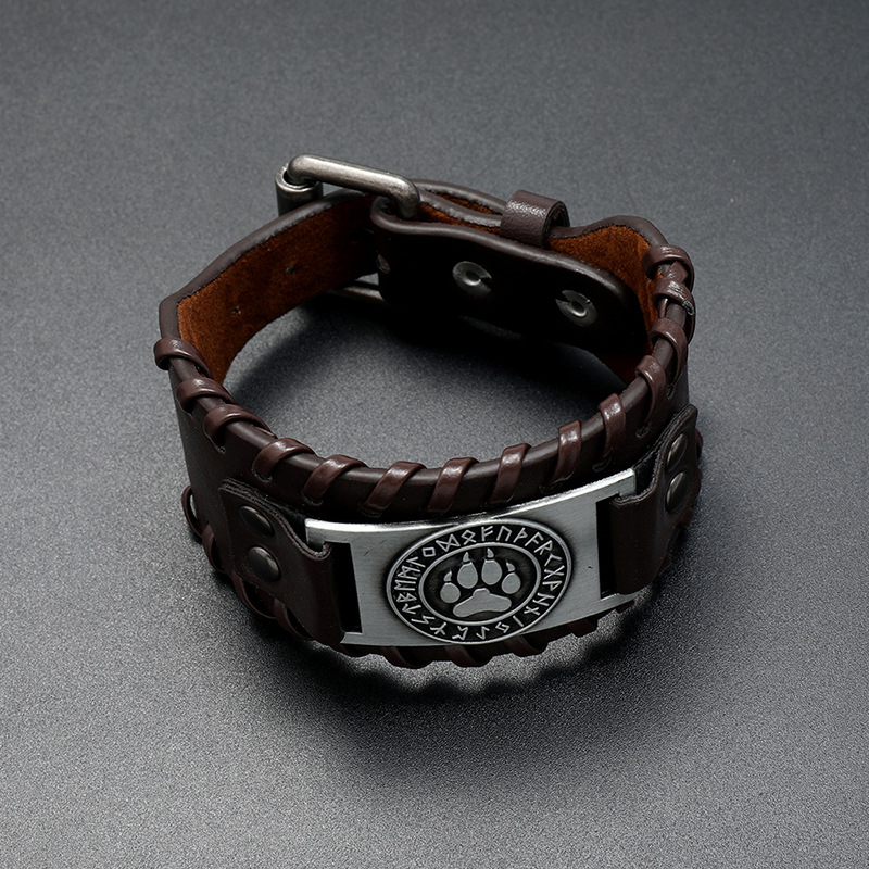 Simple Viking totem bear claw leather bracelet