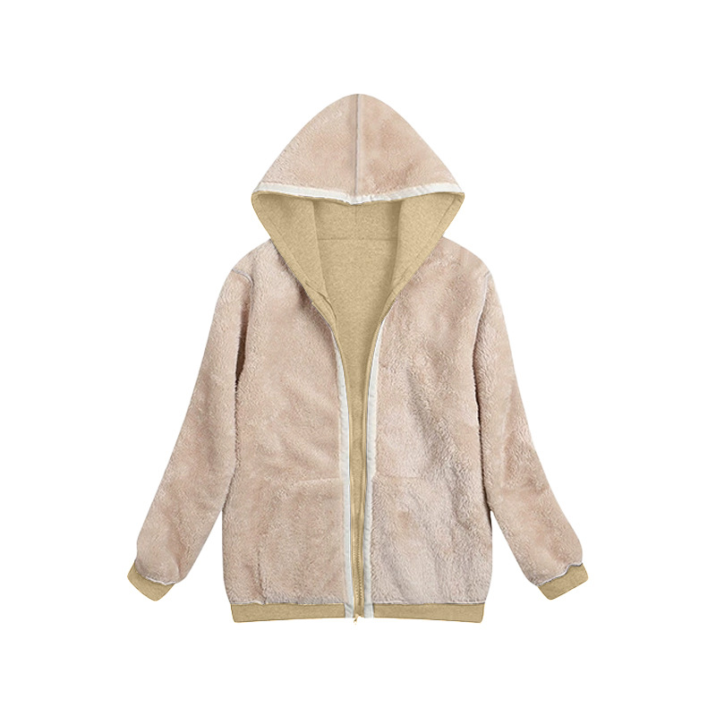 Damen Plüsch Strickjacke Mit Kapuze Winter Kapuzenpullover Jacke_voghion.com