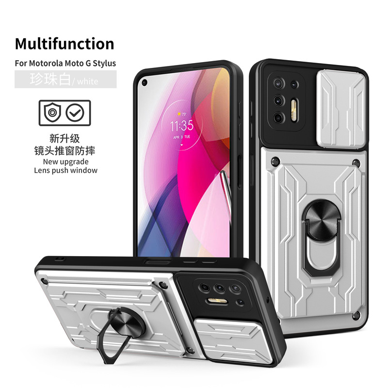 Suitable for MOTO G STYLUS 5g 2024 Li Jia Sliding Window Protective Case Ring Holder Card Holder Mobile Phone Case