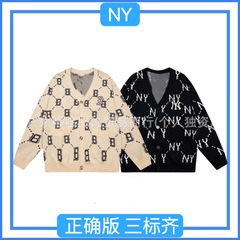 正確な高品NY韓国潮牌ニットジャカード菱格満印老花ニットカーディガンコートゆるい男女モデル