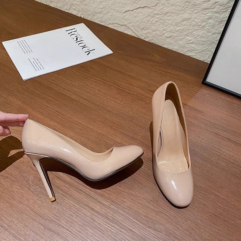 欧式淑女风时尚百搭浅口高跟鞋细跟2025新款裸色法式尖头气质单鞋