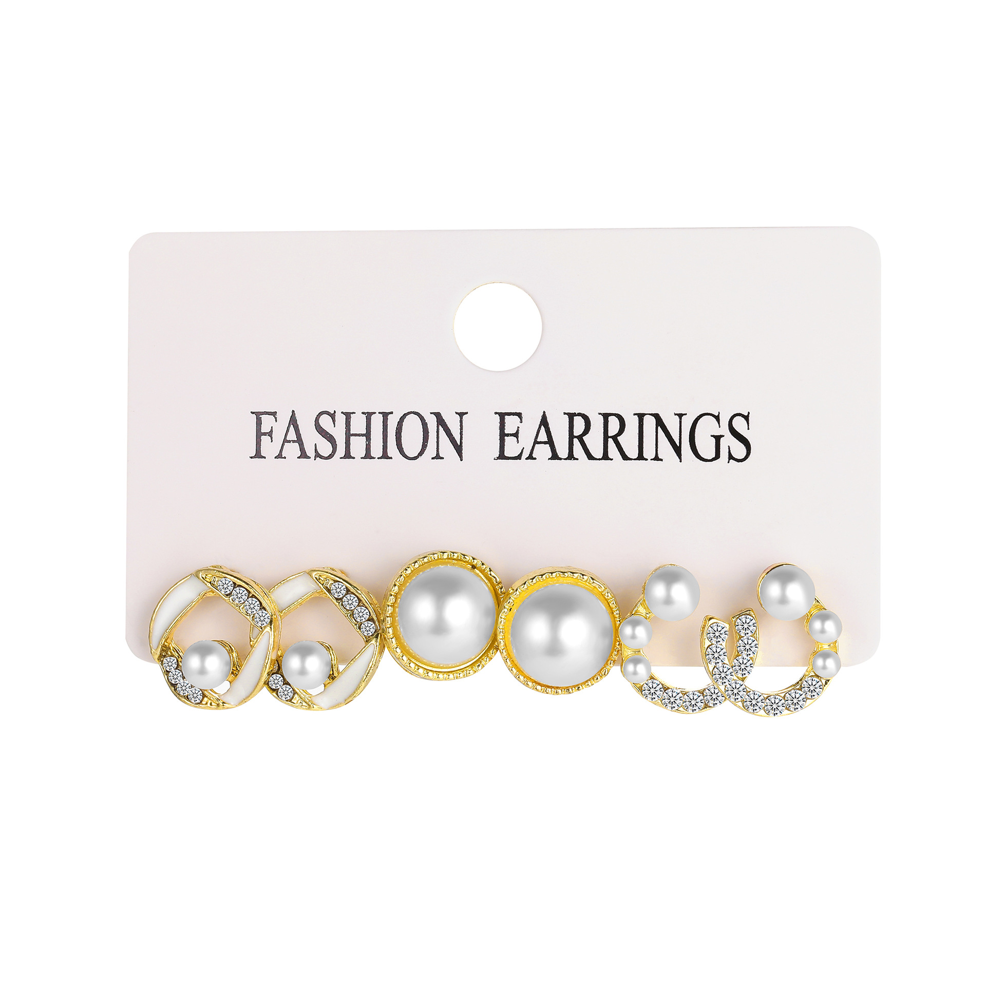 3 Pairs Fashion Geometric Alloy Plating Artificial Pearls Rhinestones Womenu0027S Earrings