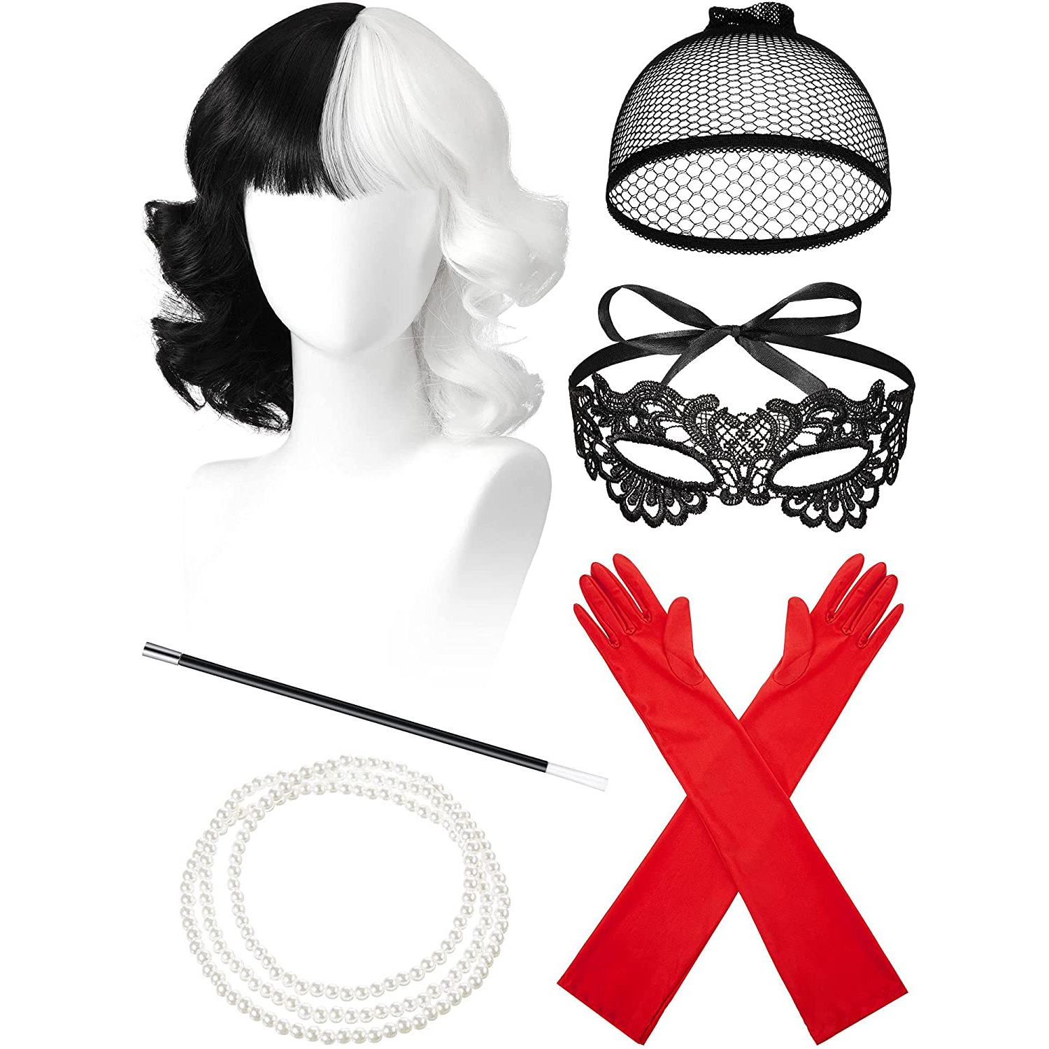 Europa y América Halloween Cross-border bruja Kuila fiesta cosplay ropa ropa cos traje de peluca en blanco y negro