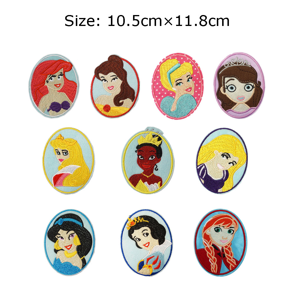 日本刺绣机制作白雪公主美人鱼羽绒服牛仔衫补丁DIY徽章布贴