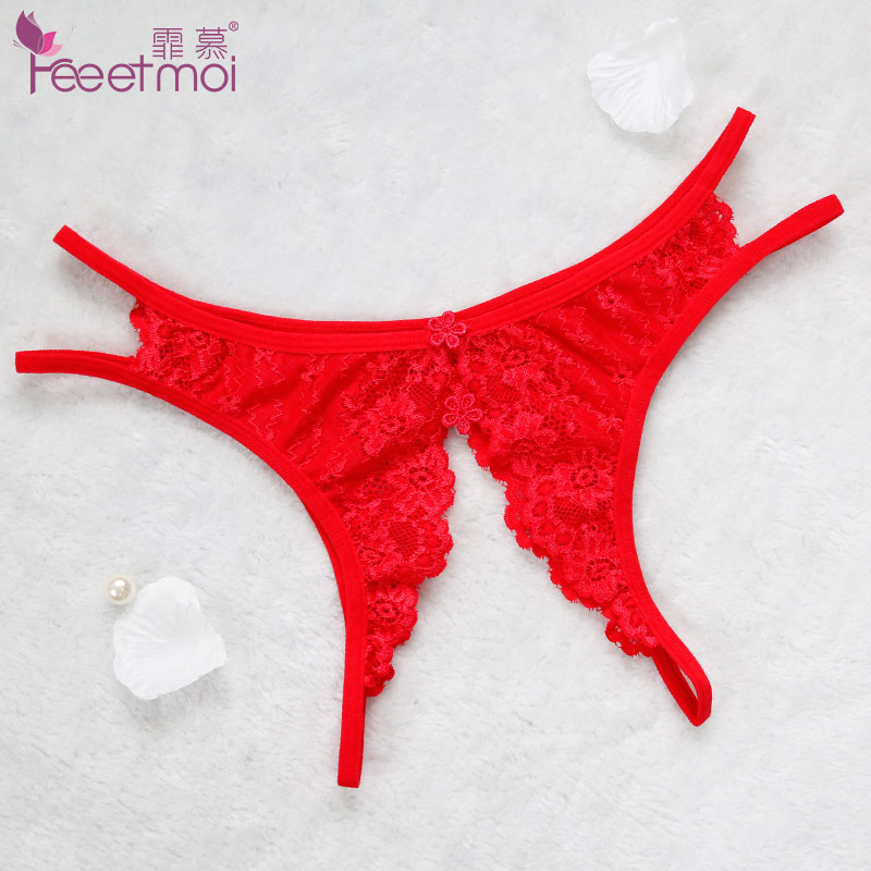 Fei Mu comercio exterior ropa interior sexy de mujer europea y americana perspectiva sexy encaje transparente entrepierna abierta ropa interior de mujer 7132
