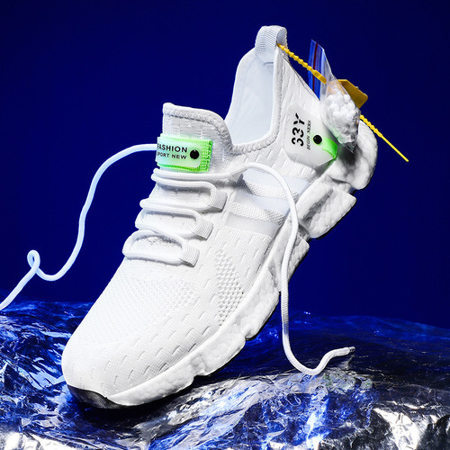 Shoes for men, foreign trade, large size running shoes, trendy men's shoes, fly woven breathable mesh casual shoes, couple popcorn sneakers