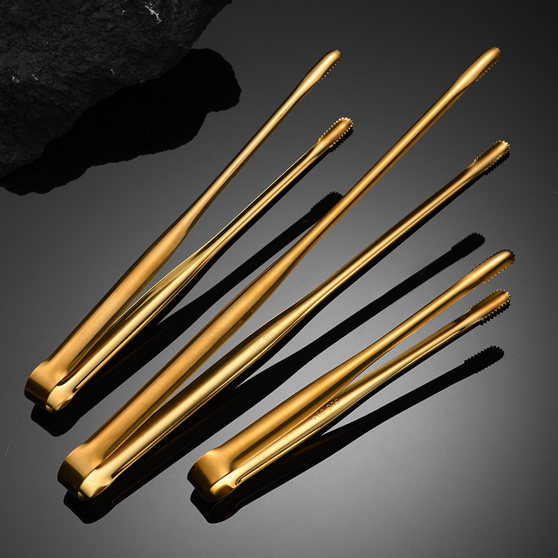 304 Korean-style barbecue tongs, stainless steel barbecue tongs, steak tongs, gold color self-service barbecue tongs, extended bread tongs