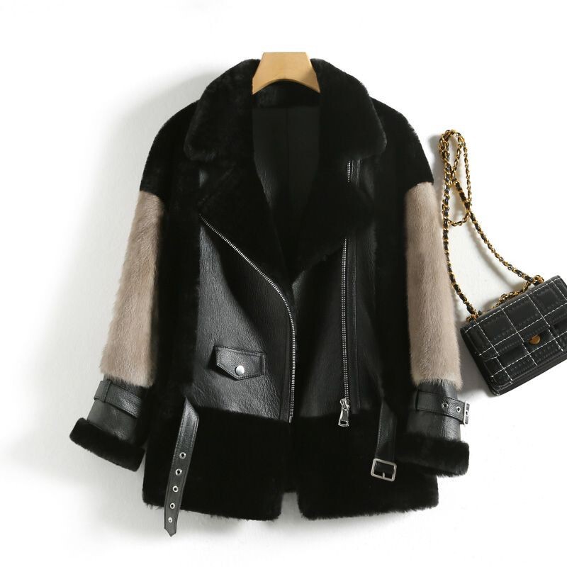 2023 New Winter Merino Wool Original Ecological Fur One-piece Spliced Mink Fur Sleeves