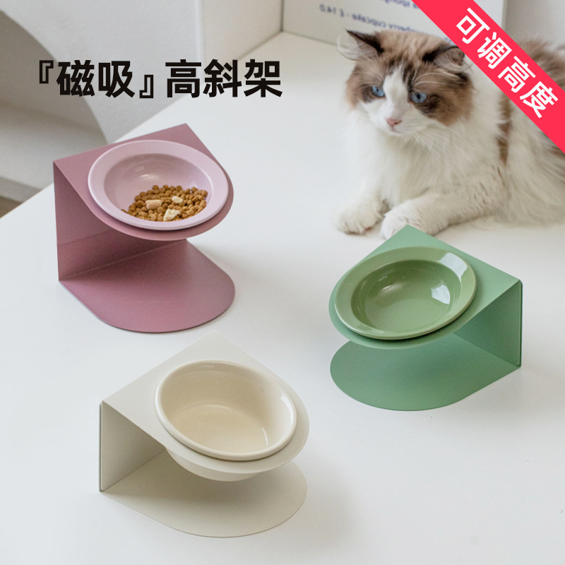 Cerámica alta y baja pie para mascotas para gatos y perros para proteger la columna vertebral cervical anti-volquear granos de alimentación de agua para artículos para mascotas inclinados tazón