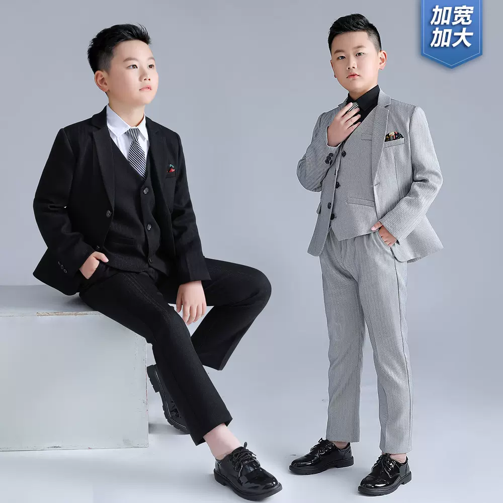 胖童礼服秋冬新款条纹西装套装胖版男童钢琴主持演出西服加肥加大