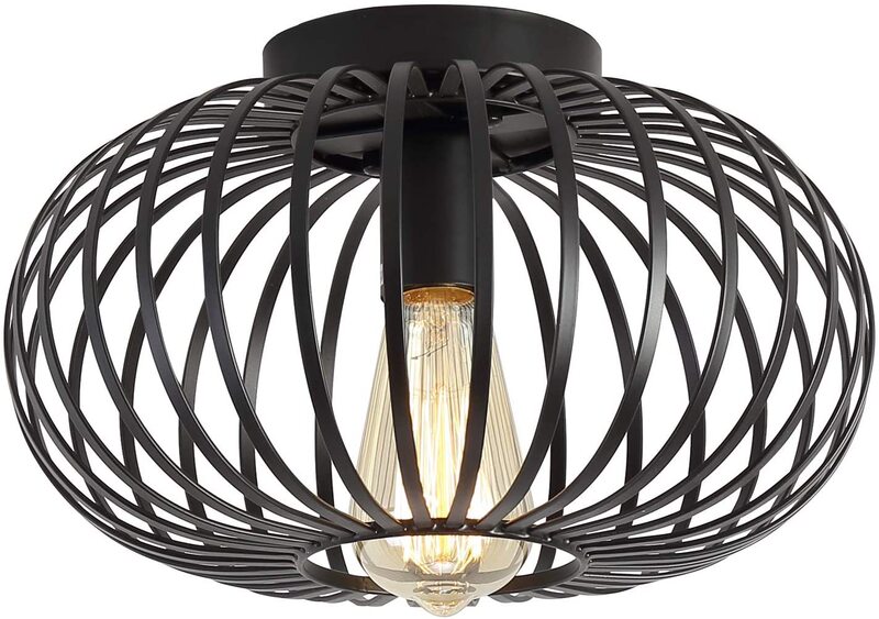 Black Recessed Mounted Light Fixture Industrial Metal Cage Hallway Living Room Kitchen Entrance Farmhouse Ceiling Light